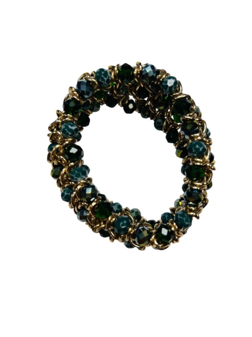 Green Gold Bracelet Sparkly Elastic Beaded